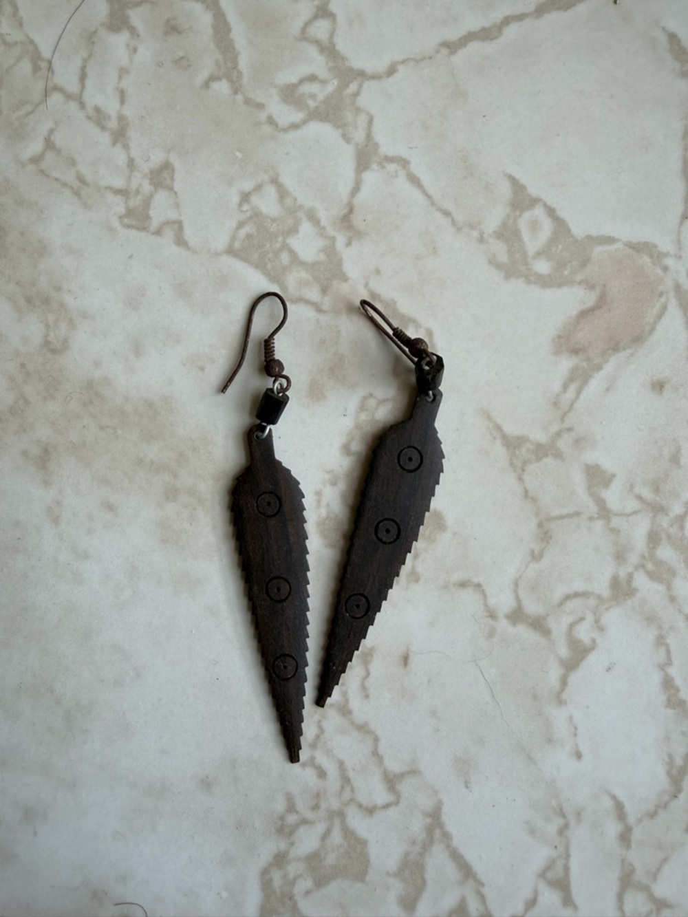 Dark Brown Wooden Sawtooth Drop Earrings